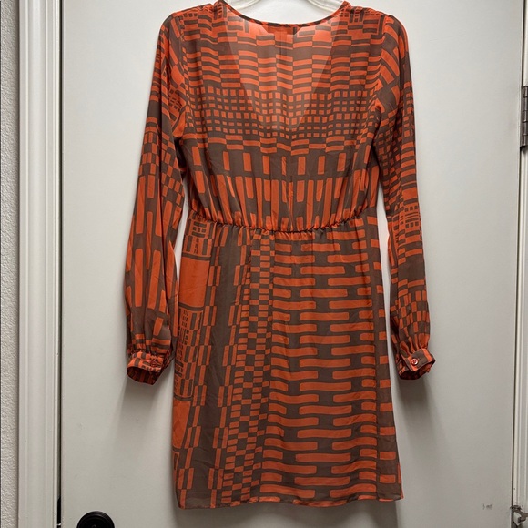 BCBGeneration Orange and Brown Long Sleeve Dress Size Small - Picture 2 of 4